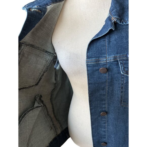 Wrangler Jean Vest Oversized Red Paisley Pattern Across Shoulders Vintage Large - Picture 3 of 5